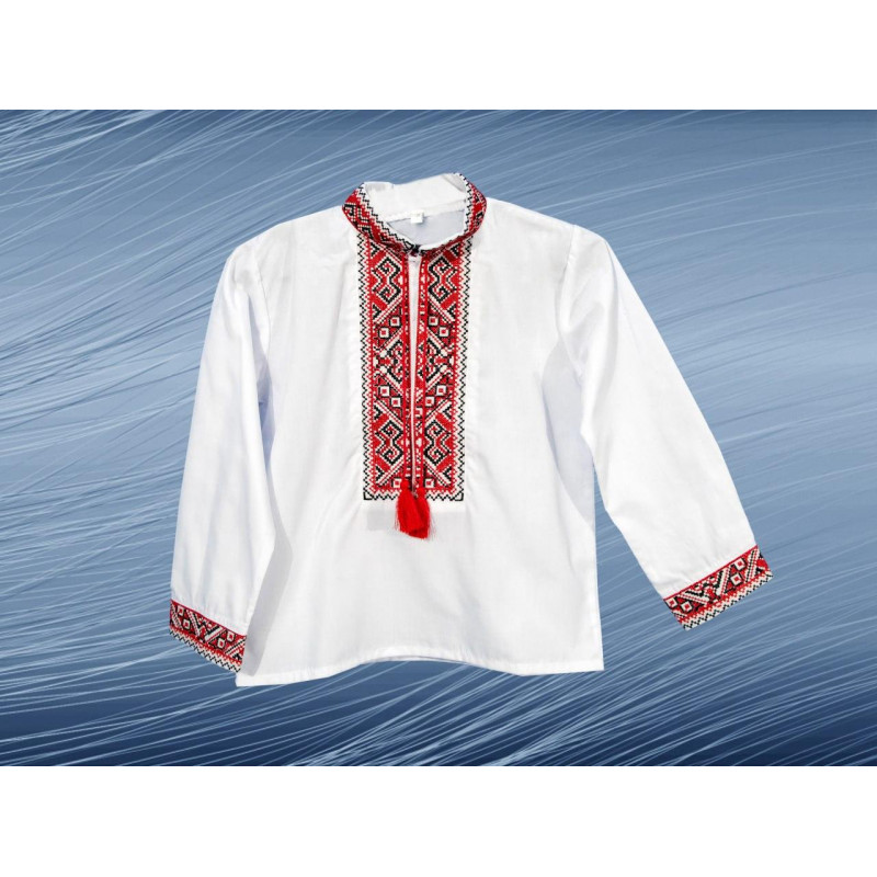 Вышиванка для мальчика 1–5 лет, Козачек ,хлопковая ткань, 86, Белый с красным