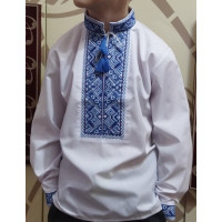 Вышиванка для мальчика 1–5 лет, Козачек ,хлопковая ткань, 86, Белый с синим