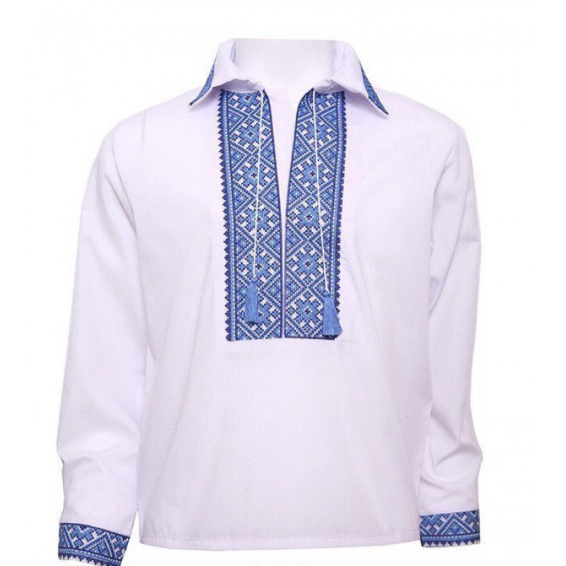 Вышиванка с длинным рукавом 6-12 лет арт.1359, 122, Голубой