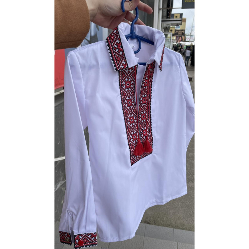 Вышиванка с длинным рукавом 6-12 лет арт.1359, 122, Голубой