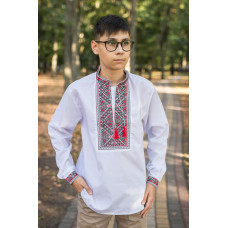 Подростковая вышиванка для мальчика 12–17 лет батист хлопок с воротником-стойкой,164,  Белый с красным