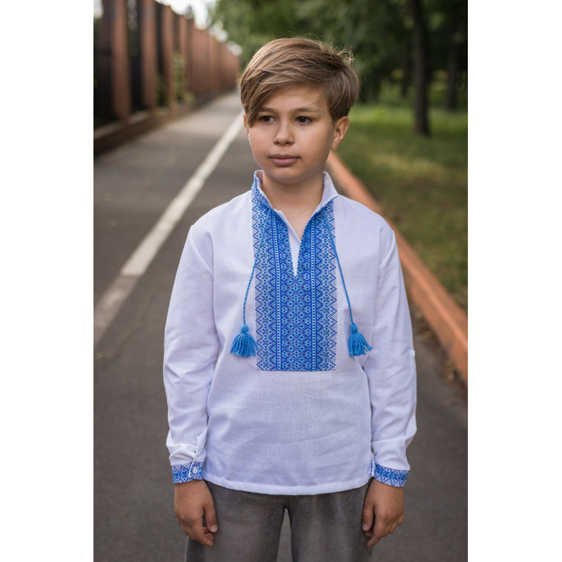 Вышиванка для мальчика 6–13 лет, лен,рукав трансформер, ,140, Белый с красным