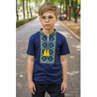Детская футболка-вышиванка для мальчика 3–15 лет Kosar, 100% хлопок, вышивка тризуб ,164, Темно-синий