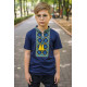 Детская футболка-вышиванка для мальчика 3–15 лет Kosar, 100% хлопок, вышивка тризуб ,164, Темно-синий
