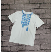 Вышиванка  Kosar для мальчика 7-10 лет с коротким рукавом , 122, Белый