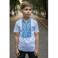 Вышиванка  Kosar для мальчика 2-16 лет с коротким рукавом , 116, Белый с синим