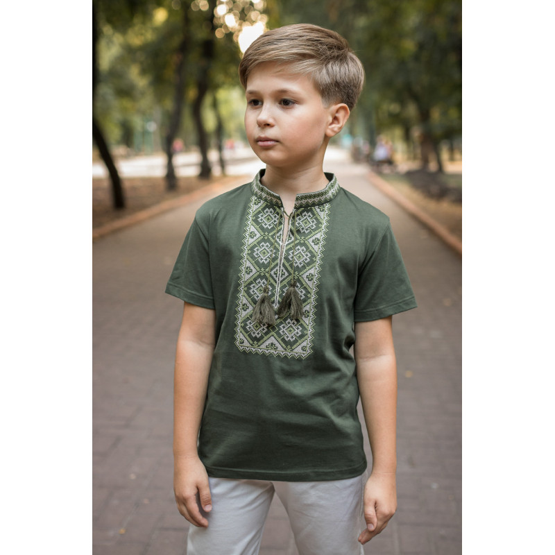 Вышиванка  Kosar для мальчика 2-16 лет с коротким рукавом, 140, Синий с белым