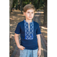 Вышиванка  Kosar для мальчика 2-16 лет с коротким рукавом, 140, Синий с белым