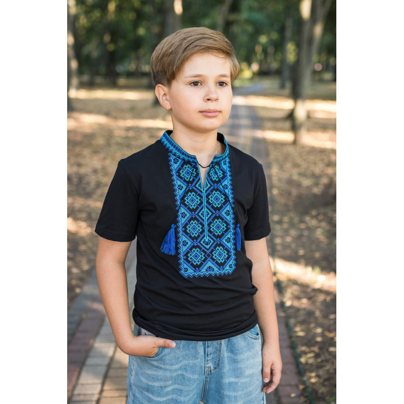 Вышиванка  Kosar для мальчика 2-16 лет с коротким рукавом , 164, Хаки