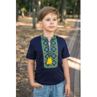 Вышиванка  Kosar для мальчика 2-16 лет с коротким рукавом , 134,Синий с желтым