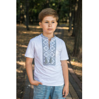 Вышиванка  Kosar для мальчика 2-16 лет с коротким рукавом , 122,Белый с серым