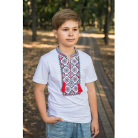 Вышиванка  Kosar для мальчика 2-16 лет с коротким рукавом,164, Белый с красным