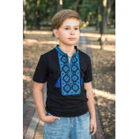 Вышиванка  Kosar для мальчика 2-16 лет с коротким рукавом,98, Черный с бирюзовым