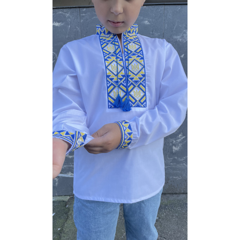 Вышиванка Герб  для мальчика 3-9 лет с длинным рукавом , 98, Голубой