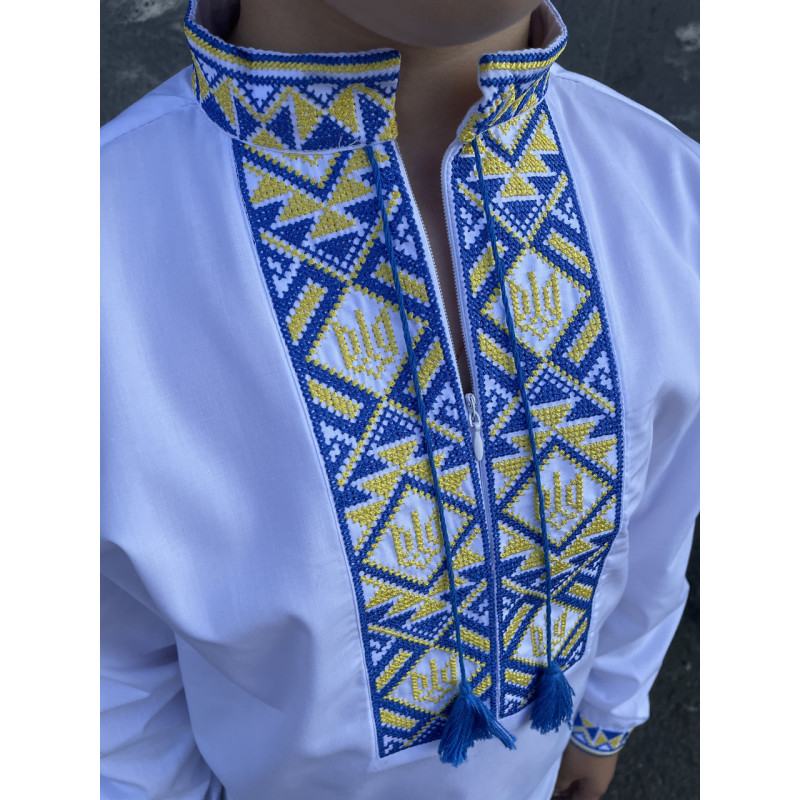 Вышиванка Герб  для мальчика 3-9 лет с длинным рукавом , 98, Голубой