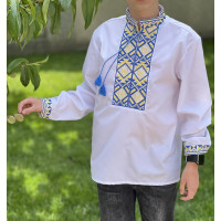 Вышиванка Герб  для мальчика 3-9 лет с длинным рукавом , 98, Голубой