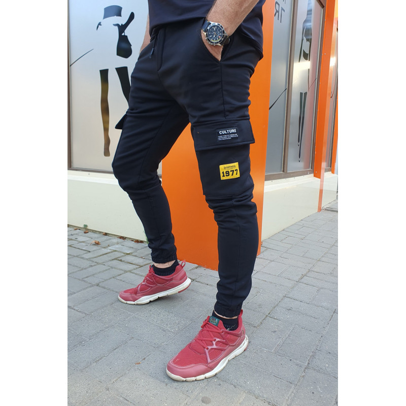 Джогеры Panda карго теплые мужские на флисе , 32, Чорний