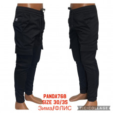 Джогеры Panda карго теплые мужские на флисе , 33, Чорний