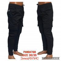 Джогеры Panda карго теплые мужские на флисе , 34, Чорний