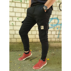 Джогеры Panda карго теплые мужские на флисе , 31, Чорний