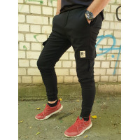 Джогеры Panda карго теплые мужские на флисе , 33, Чорний