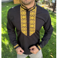 Вышитая мужская рубашка Varetti из хлопка — стильная приталенная вышиванка , Черный с желтым,  XXXL