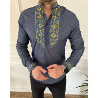 Вышитая мужская рубашка Varetti из хлопка — стильная приталенная вышиванка , Джинс,  M