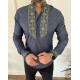Вышитая мужская рубашка Varetti из хлопка — стильная приталенная вышиванка , Джинс,  M