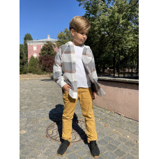 Рубашка в клетку оверсайз с капюшоном для мальчика 5-9 лет, кашемир, Турция,Серый, 134