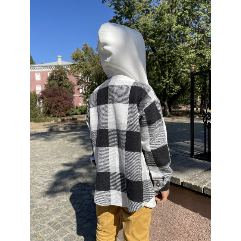 Рубашка в клетку оверсайз с капюшоном для мальчика 5-9 лет, кашемир, Турция,116, Коричневый