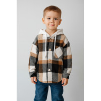 Рубашка в клетку оверсайз с капюшоном для мальчика 5-9 лет, кашемир, Турция,116, Коричневый