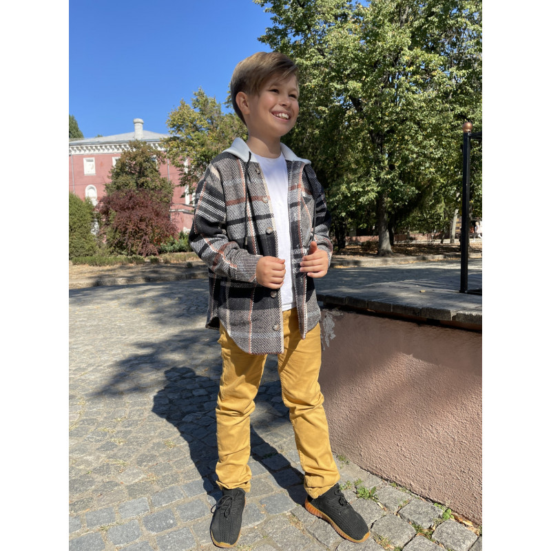 Теплая молодежная кашемировая рубашка оверсайз с капюшоном, Турция,Синий, 134