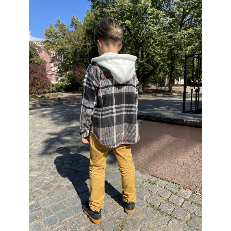 Теплая молодежная кашемировая рубашка оверсайз с капюшоном, Турция,Коричневый, 134