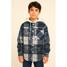 Теплая молодежная кашемировая рубашка оверсайз с капюшоном, Турция,Синий, 134