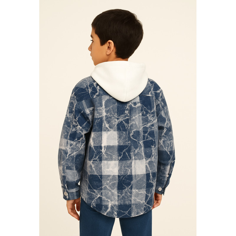 Теплая молодежная кашемировая рубашка оверсайз с капюшоном, Турция,Синий, 134