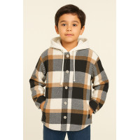 Теплая молодежная кашемировая рубашка оверсайз с капюшоном, Турция,Коричневый, 134