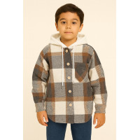 Теплая молодежная кашемировая рубашка оверсайз с капюшоном, Турция,Бежевый, 158