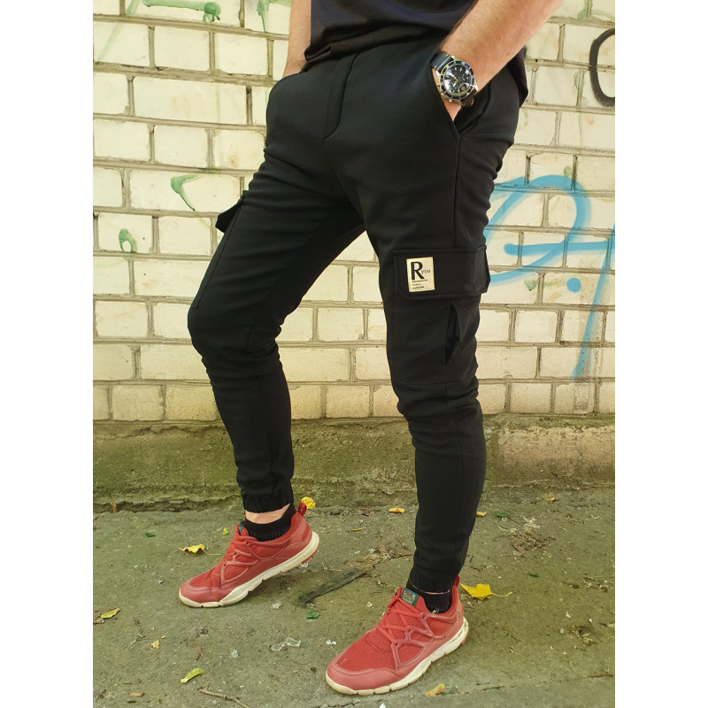 Джогеры Panda карго теплые для подростка 11-17 лет арт.1678-1, Черный, 164