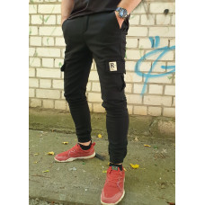 Джогеры Panda карго теплые для подростка 11-17 лет арт.1678-1, Черный, 164