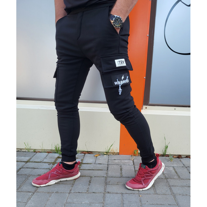 Джогеры Panda карго теплые для подростка 10-16 лет арт.1678-2, Черный, 158