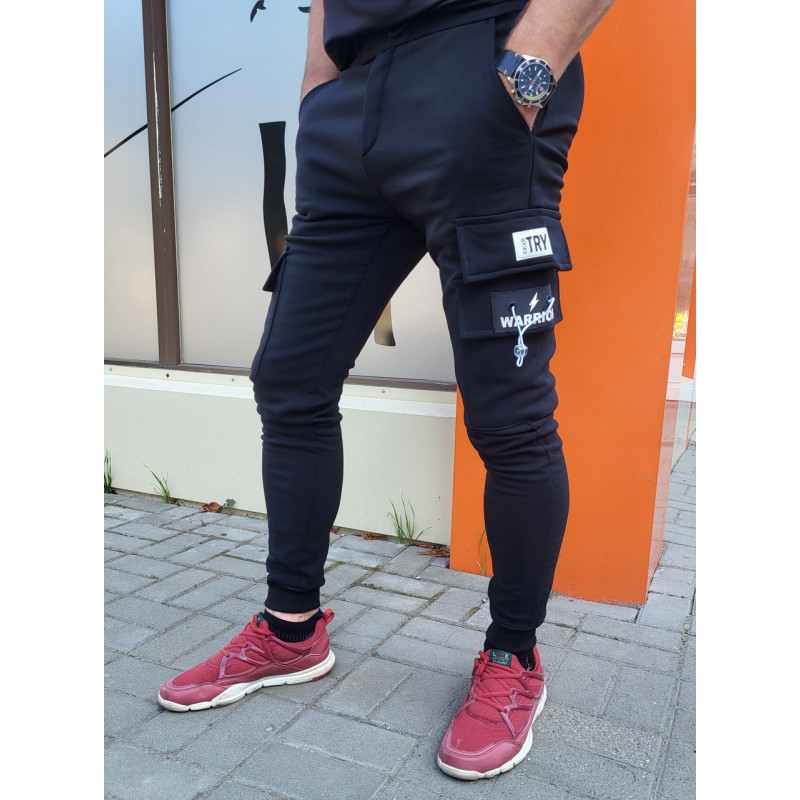 Джогеры Panda карго теплые для подростка 10-16 лет арт.1678-2, Черный, 158