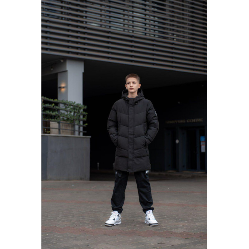 Куртка зимняя Bihor для мальчика 9-16 лет длинная, Темный хаки, 164