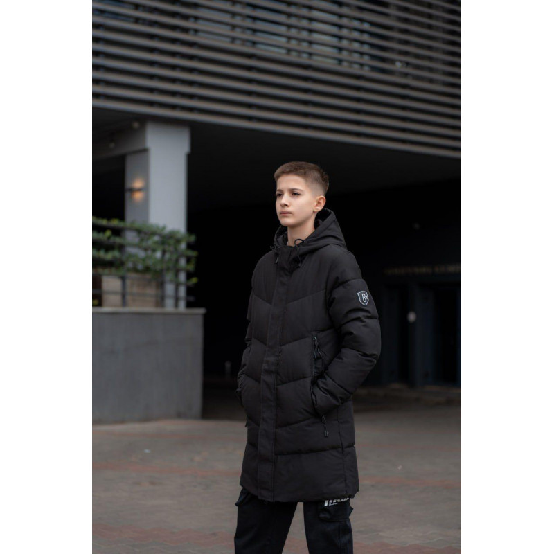 Куртка зимняя Bihor для мальчика 9-16 лет длинная, Темный хаки, 164