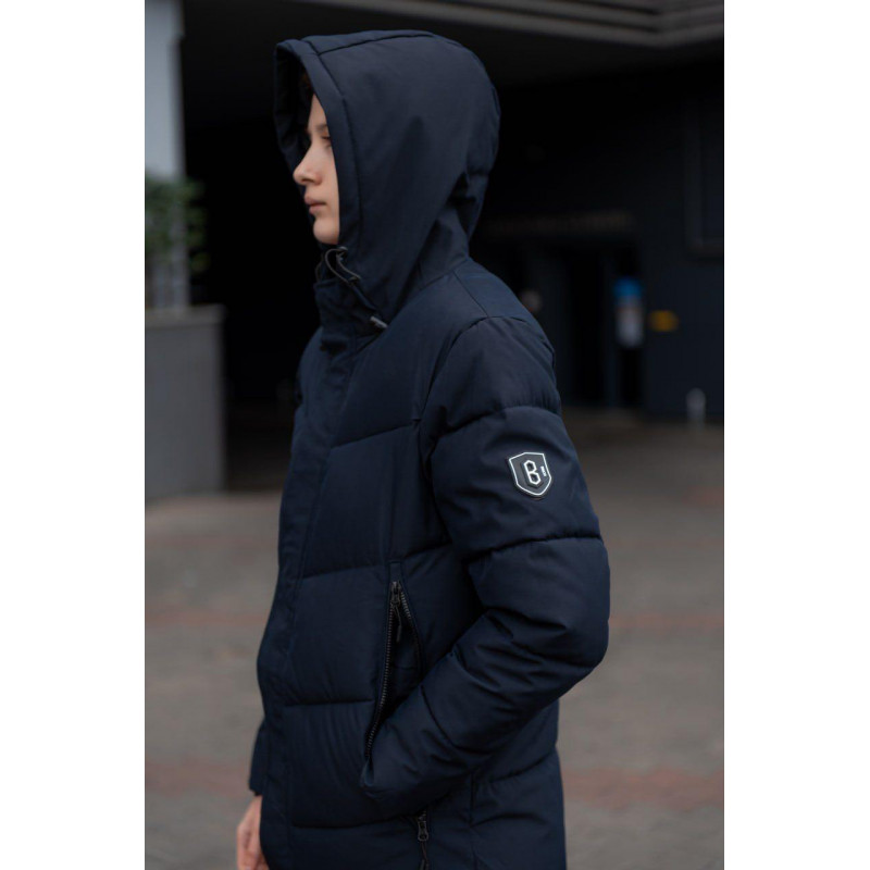 Куртка зимняя Bihor для мальчика 9-16 лет длинная, Темно-синий, 164