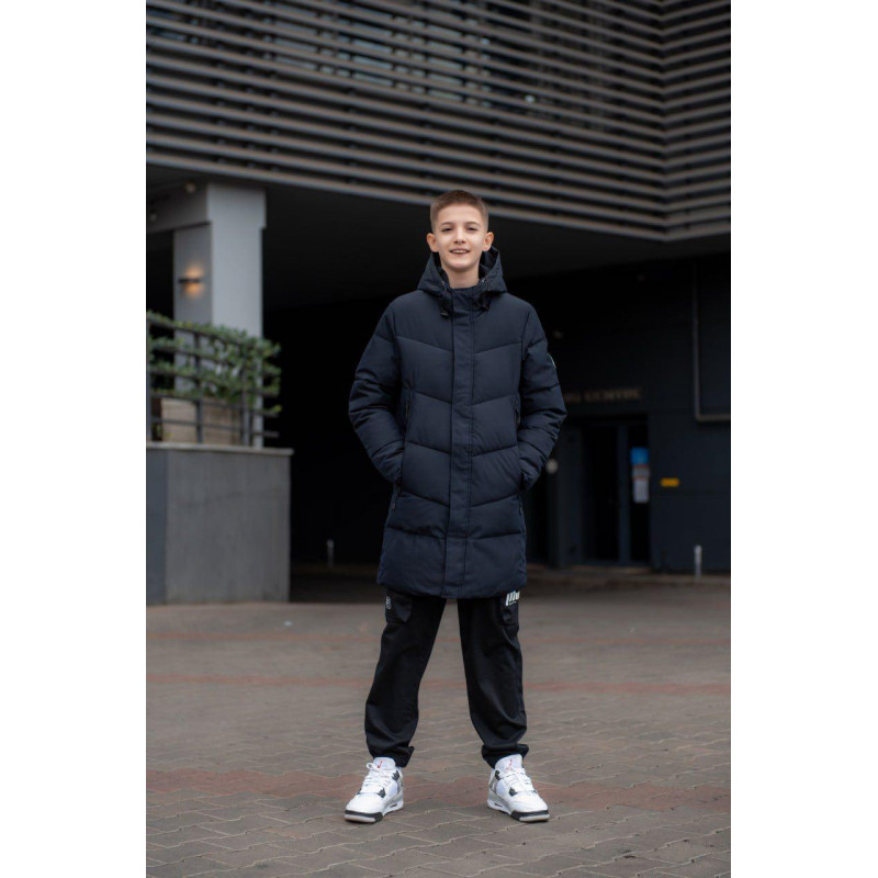 Куртка зимняя Bihor для мальчика 9-16 лет длинная, Черный, 140