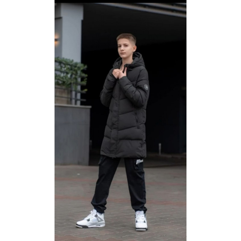 Куртка зимняя Bihor для мальчика 9-16 лет длинная, Темный хаки, 164