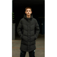 Куртка зимняя Bihor для мальчика 9-16 лет длинная, Темный хаки, 164