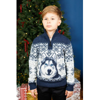 Свитер для мальчика подростка 7-13 лет FIVE теплый с хомутом на молнии , Синий,  146