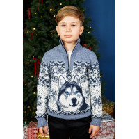 Свитер для мальчика подростка 7-13 лет FIVE теплый с хомутом на молнии , Джинс,  128