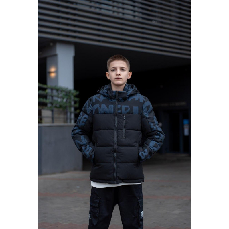 Куртка зимняя Bihor для мальчика 9-16 лет , Черный с белым, 164